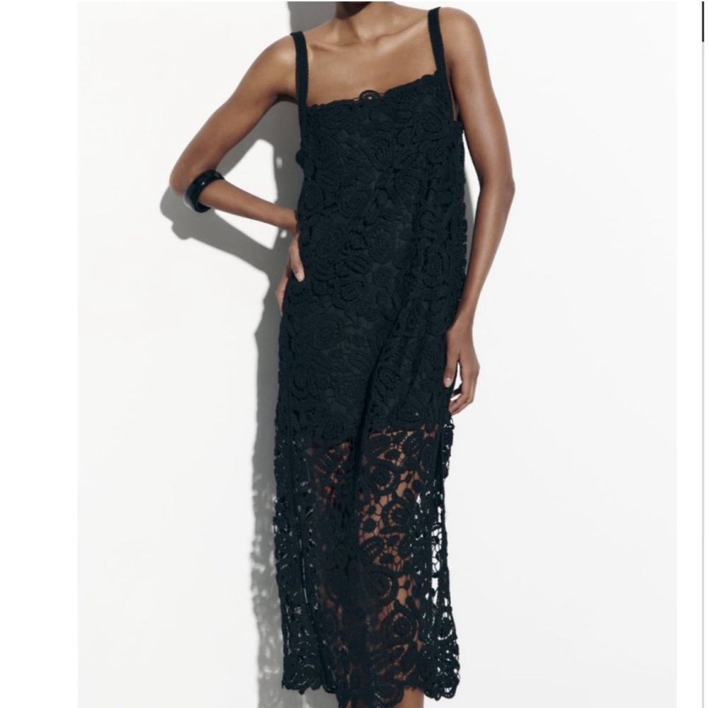 ZARA MACRAMÉ LACE KNIT DRESS - Picture 6 of 16
